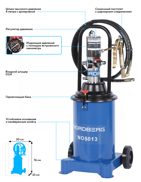 Установка пневматическая для раздачи густой смазки с баком, 12 л NO5013